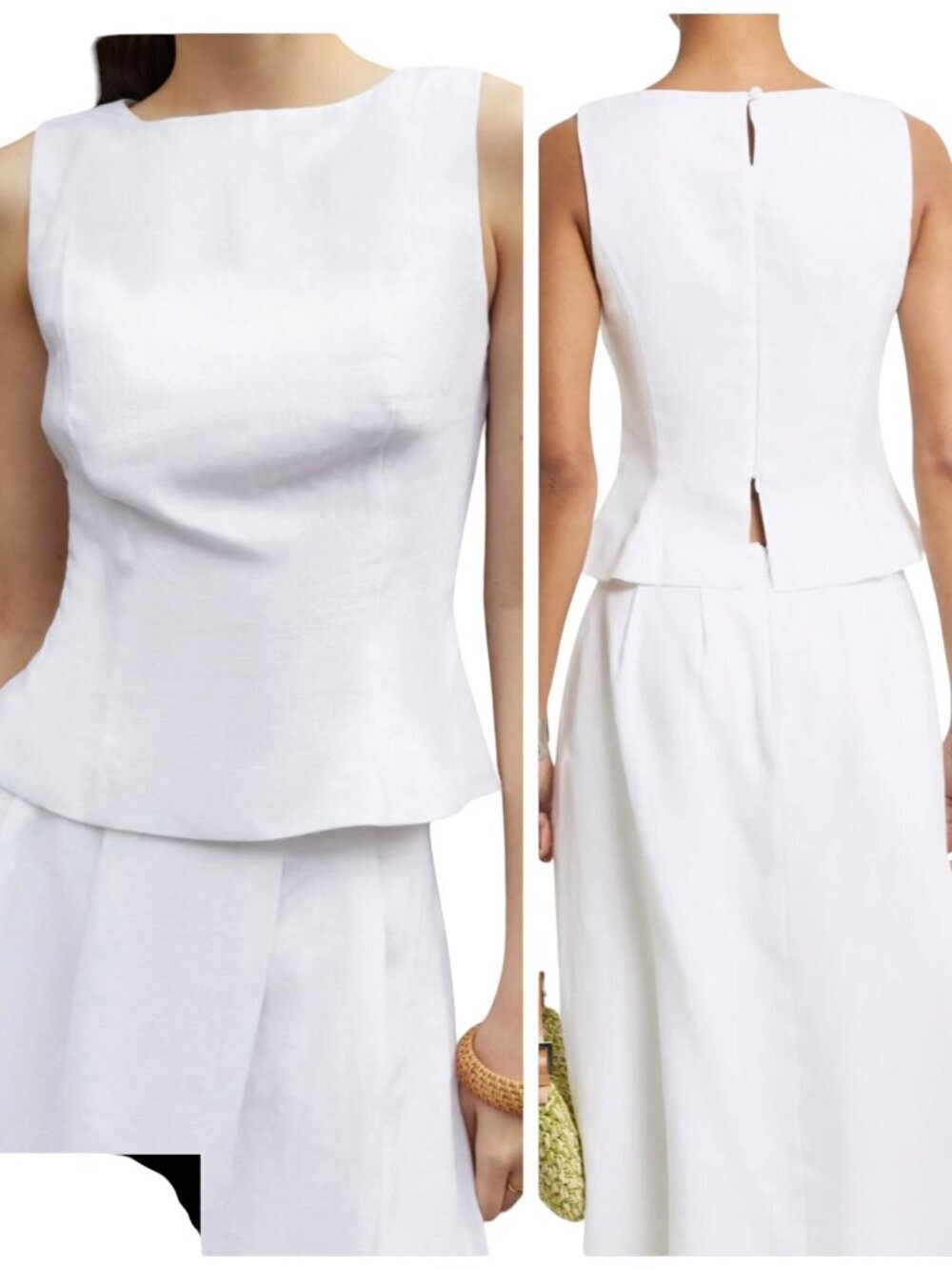 O.P.T Aveline White Linen Peplum Top Size 4 NWT Coastal Chic